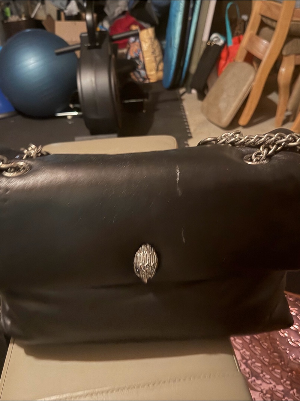 Kurt Geiger Black Leather Shoulder Bag with Silver Chain